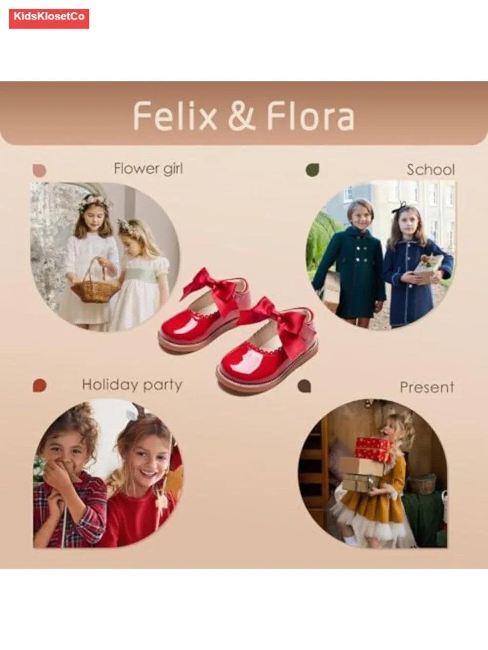 Toddler Girls Mary Jane Flats - Hook & Loop Faux Leather Ballet Shoes for Party